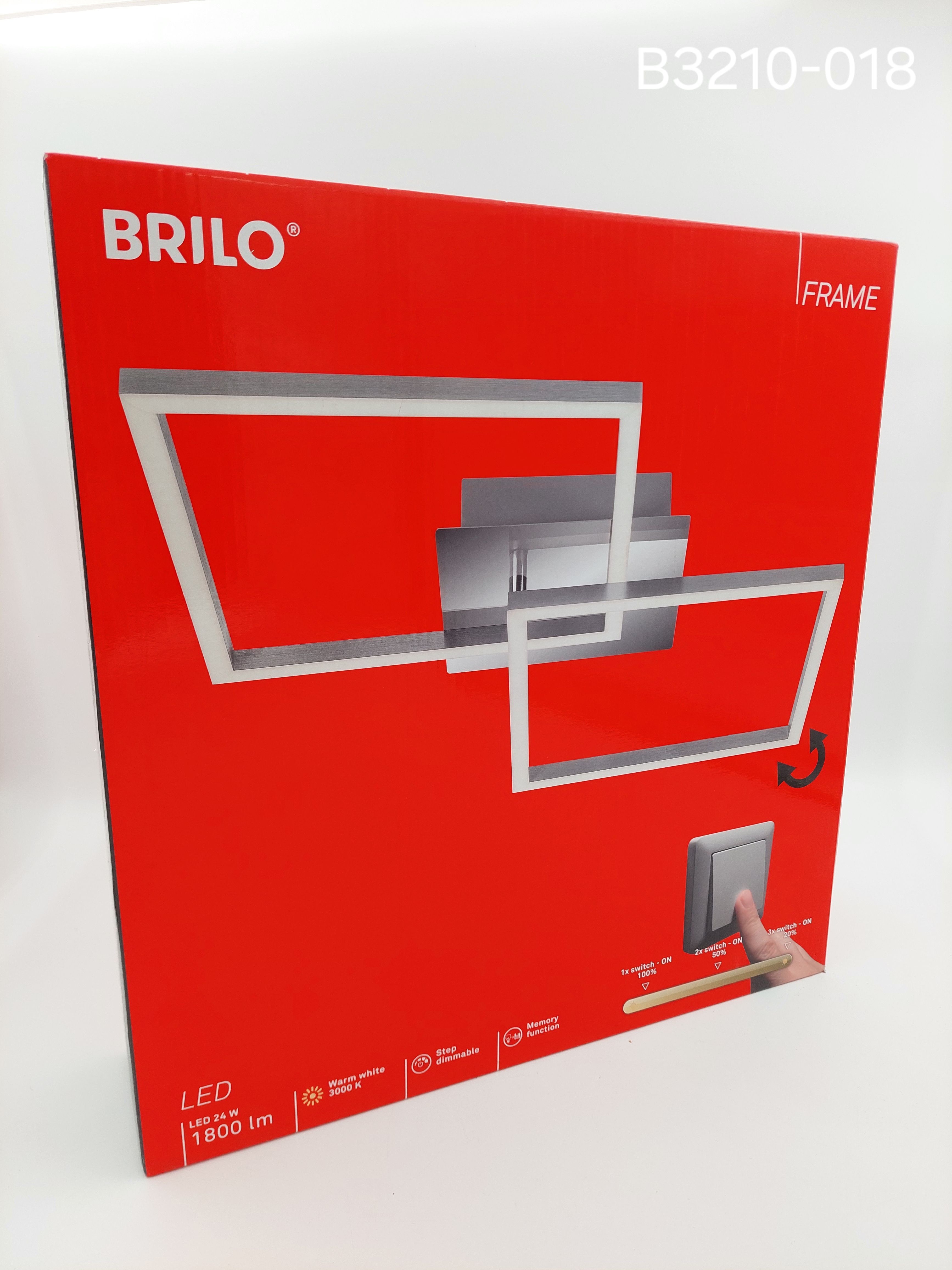 Brilo LED Deckenleuchte Frame chrom/alu 24W 3000K Warmweiß 3-Stufen dimmbar schwenkbar