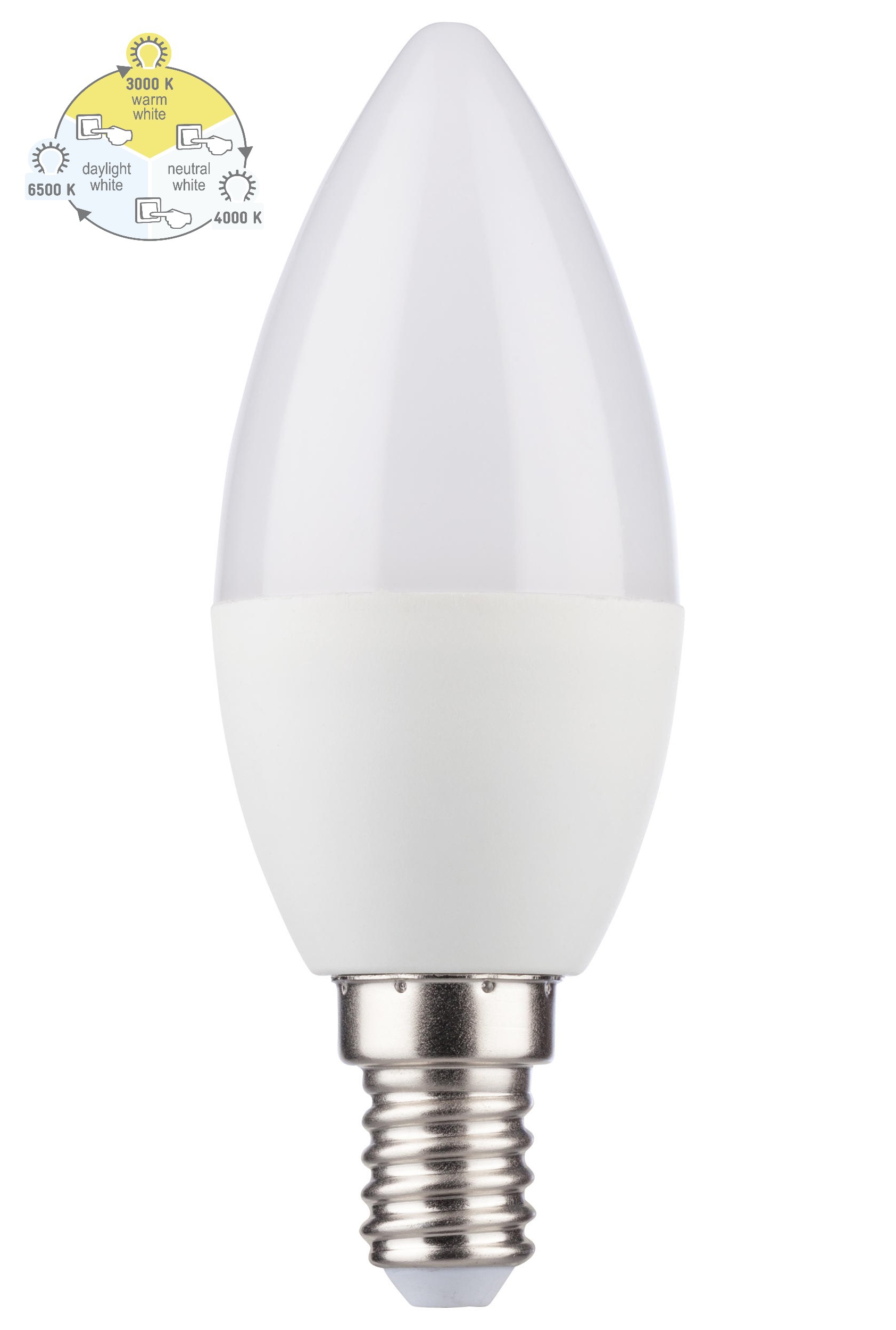 Müller Licht LED Leuchtmittel Kerzenform 5.5W=40W E14 470lm 2700K/4000K/6500K SWITCH TONE