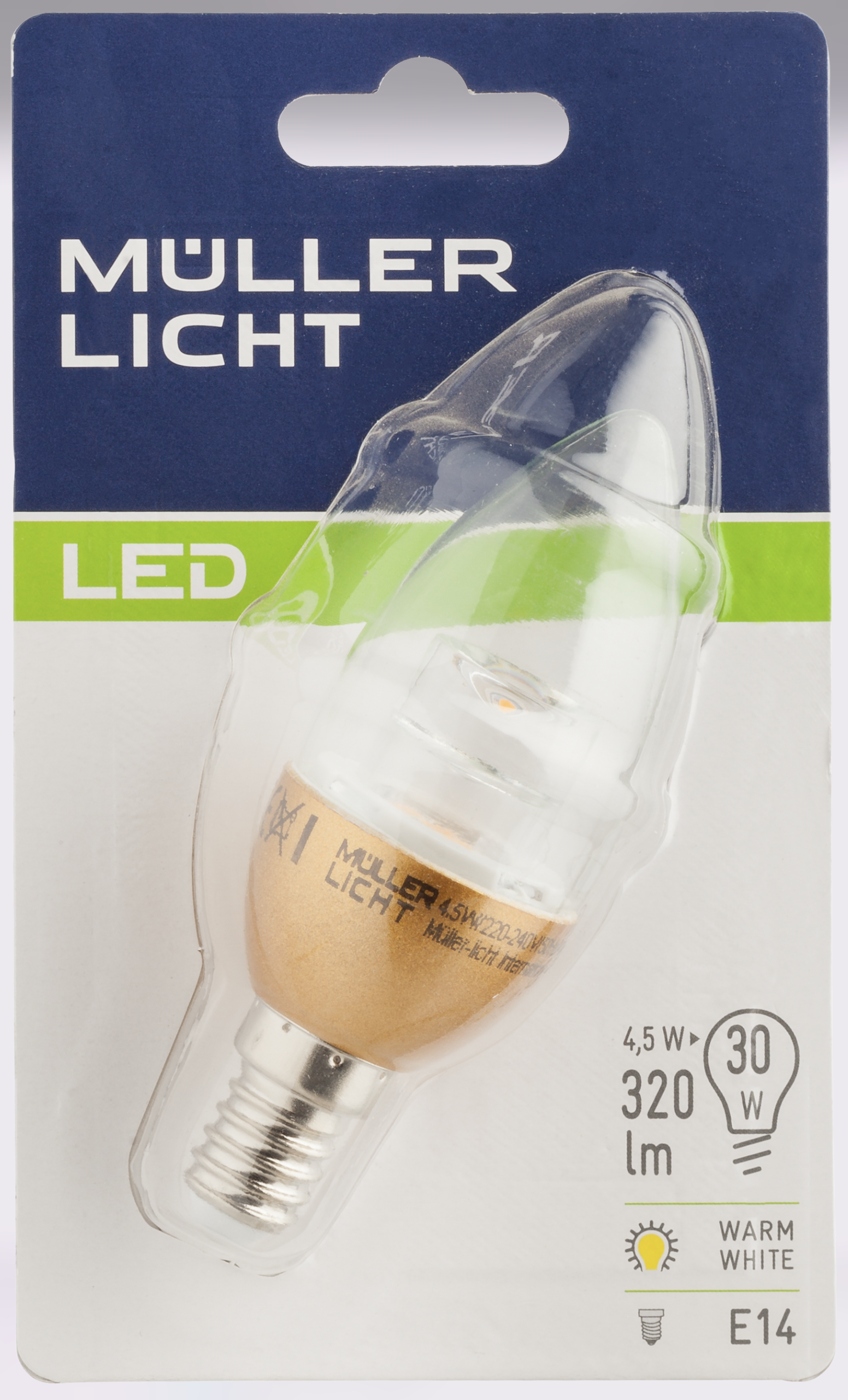 Müller Licht LED Leuchtmittel Kerzenform Gold 4,5W=30W E14 320lm 2700K (Warmweiß)