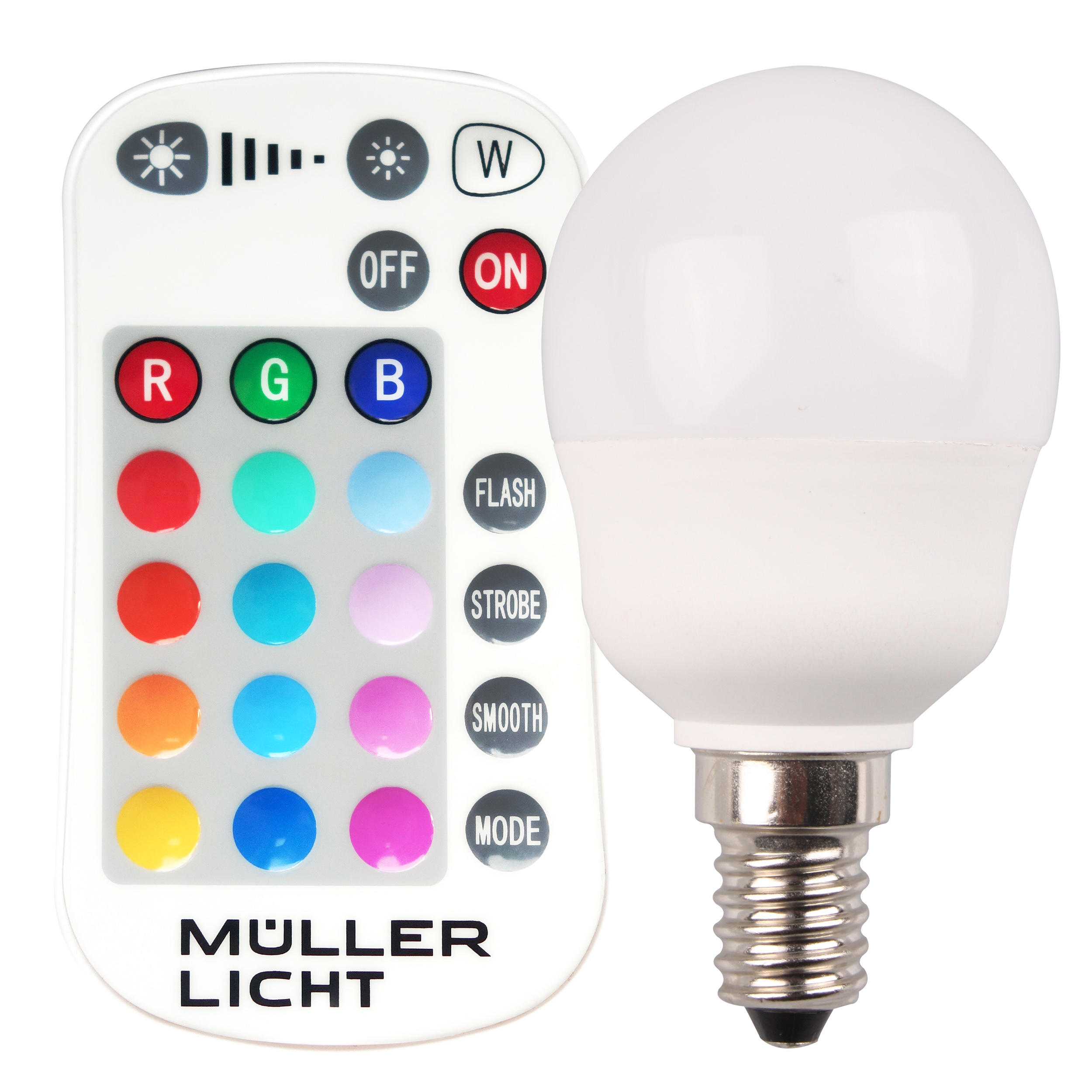 Müller Licht LED Leuchtmittel Tropfenform 5W=25W E14 240lm RGB+ mit Fernbedienung